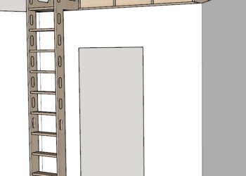 Plan 3D d'une échelle et petite bibliothèque en hauteur.